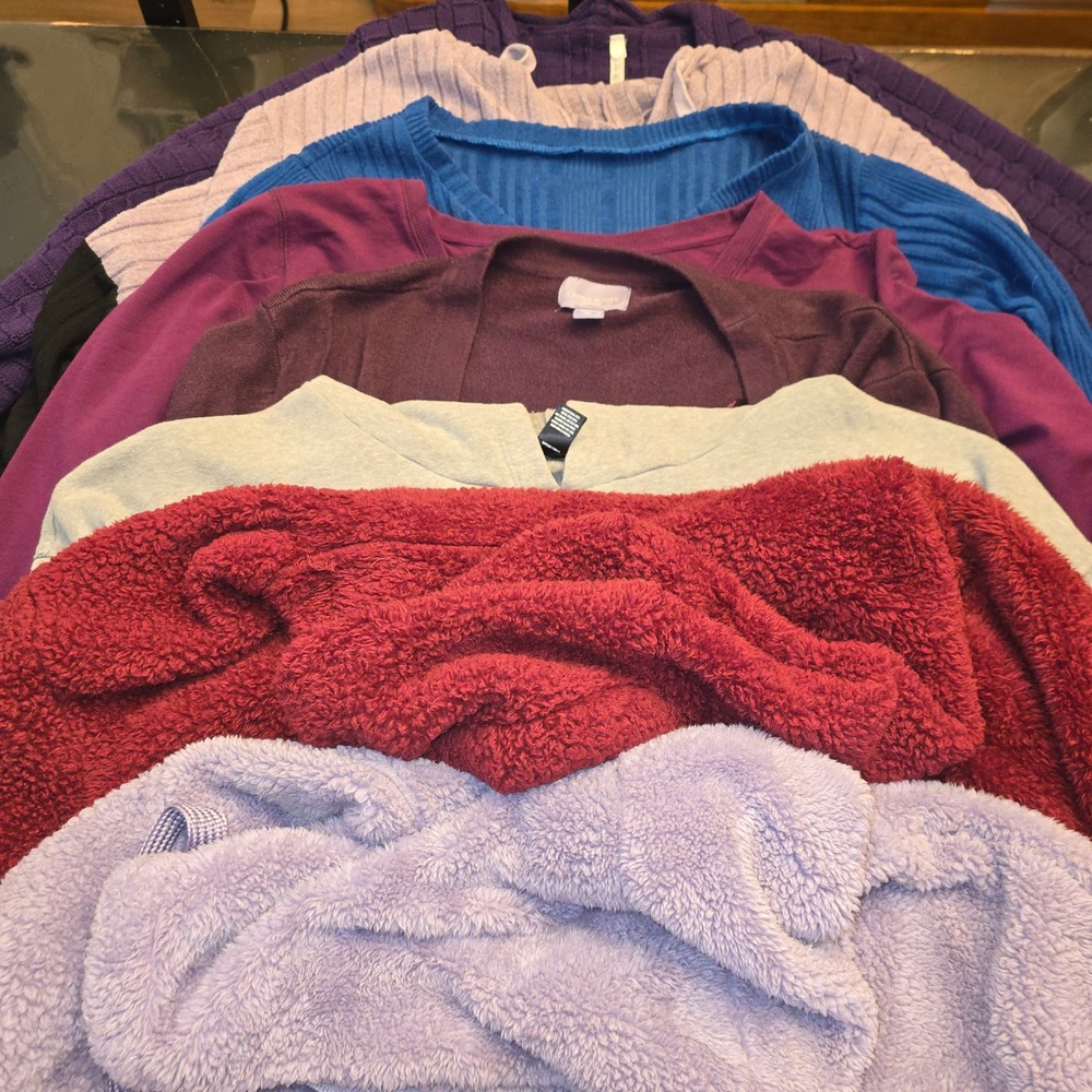 Lot of 8 Womens Sweaters Cardigans LauraScott Sherpa Knit Pullover Bundle XXL XL